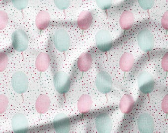 Pink and Blue Cotton Candy on White Background Cotton Fabric by the Yard for Quilting, Kids Clothing, and Nursery Decor