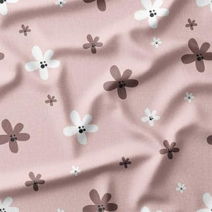 Fabric by the Yard – Simple Floral Pattern in Beige and White, Available in Cotton, Linen, Bamboo & More – Perfect for Quilting and Apparel
