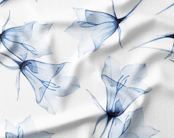 Cotton Fabric by the Yard – Abstract Blue Petals – Watercolor Floral Design
