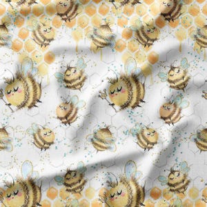 Cute Queen Bees Cotton Fabric by the Yard Playful Bees with Honeycomb Design for Sewing, Quilting, Bedding, Home Decor and DIY Projects