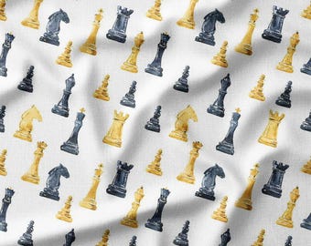 Chess Pieces Cotton Fabric by the Yard Gold and Black Chessboard Design for Creative Sewing, Quilting, Home Decor, DIY Crafts, Apparel