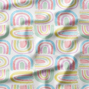 Pastel Rainbow Watercolor Cotton Fabric by the Yard - Colorful and Playful Design for Quilting, Sewing, Pillows, and Nursery Decor