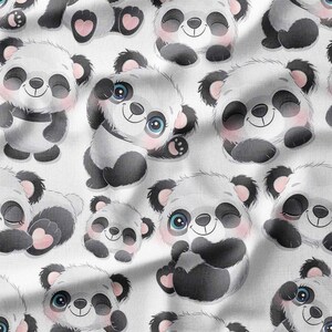 Adorable Cartoon Pandas with Hearts and Pink Cheeks Cotton Fabric by the Yard Perfect for Kids Quilting, Bedding, and DIY Crafts