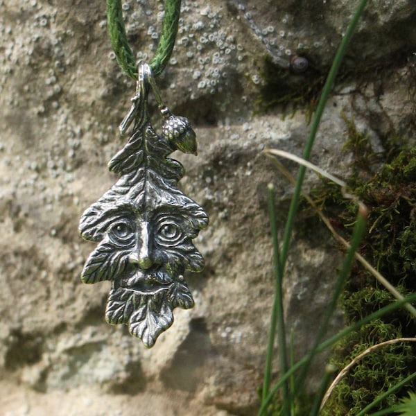 Oak Spirit, sterling silver pendant, silver oak leaf, oak fairy, greenman pendant, druid symbol, unisex pendant, leaf pendant, Green Man