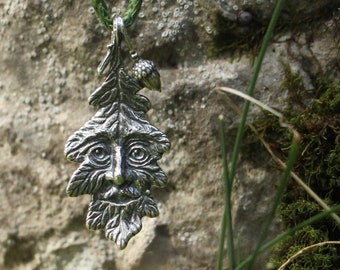 Oak Spirit, sterling silver pendant, silver oak leaf, oak fairy, greenman pendant, druid symbol, unisex pendant, leaf pendant, Green Man