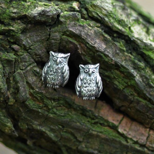 Tiny owl earrings, forest jewelry, cute little owls, owl studs, sterling, silver owls, tiny owls, miniature owls, cute earrings, kawaii