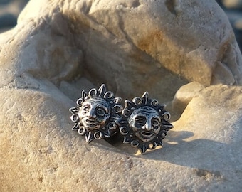 Tiny Sun stud earrings , silver sun,  age of legends, folklore, sun face, astronomy earrings, sun earrings, sun studs, celestial earrings