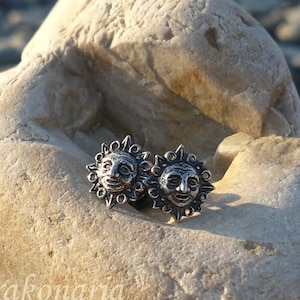 Tiny Sun stud earrings , silver sun,  age of legends, folklore, sun face, astronomy earrings, sun earrings, sun studs, celestial earrings