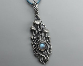 Mushroom whispers - labradorite mushroom pendant, silver mushrooms, toadstool pendant, forest jewelry, miniature mushroom, mushroom magic