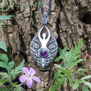 Lilac Goddess, silver and Amethyst pendant, goddess of fire, Slavic goddess, girl power, goddess pendant, spiritual pendant, woman power