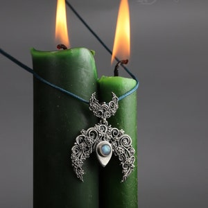 Lunula in flowers - sterling silver Moon symbol, Magic of Nature, silver meadow, sculpted flowers, Slavic amulet, femininity, witch necklace
