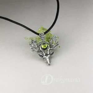 The Light Bringer silver stag pendant, peridot, aventurine pendant, oak leaves pendant, silver deer, Cernunnos, deer pendant, oak king image 7