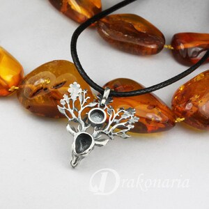 The Light Bringer silver stag pendant, Baltic amber pendant, silver leaves, oak leaves pendant, silver deer, silver twigs, deer pendant image 7