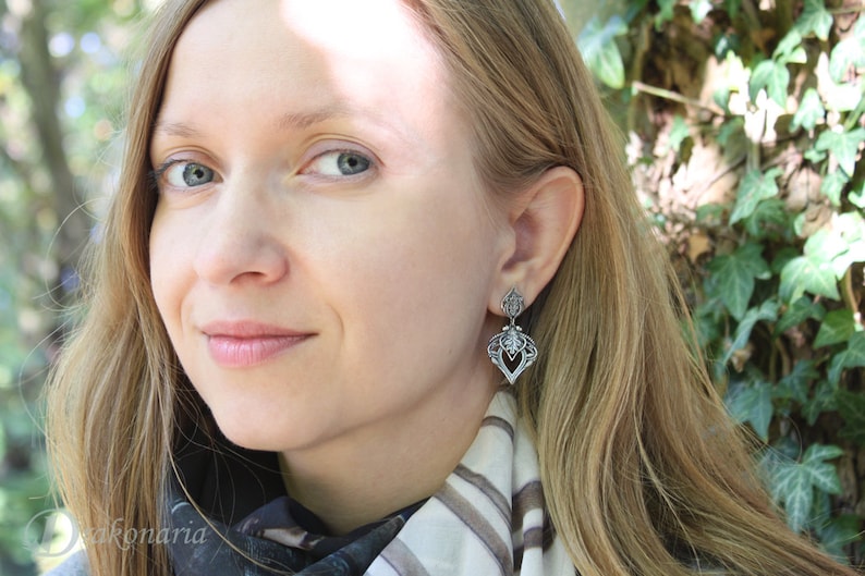 Forest queen, magical silver earrings, oak leaves and acorns, woodland jewelry, silver acorn, art nouveau, elven earrings, fantasy earrings image 4