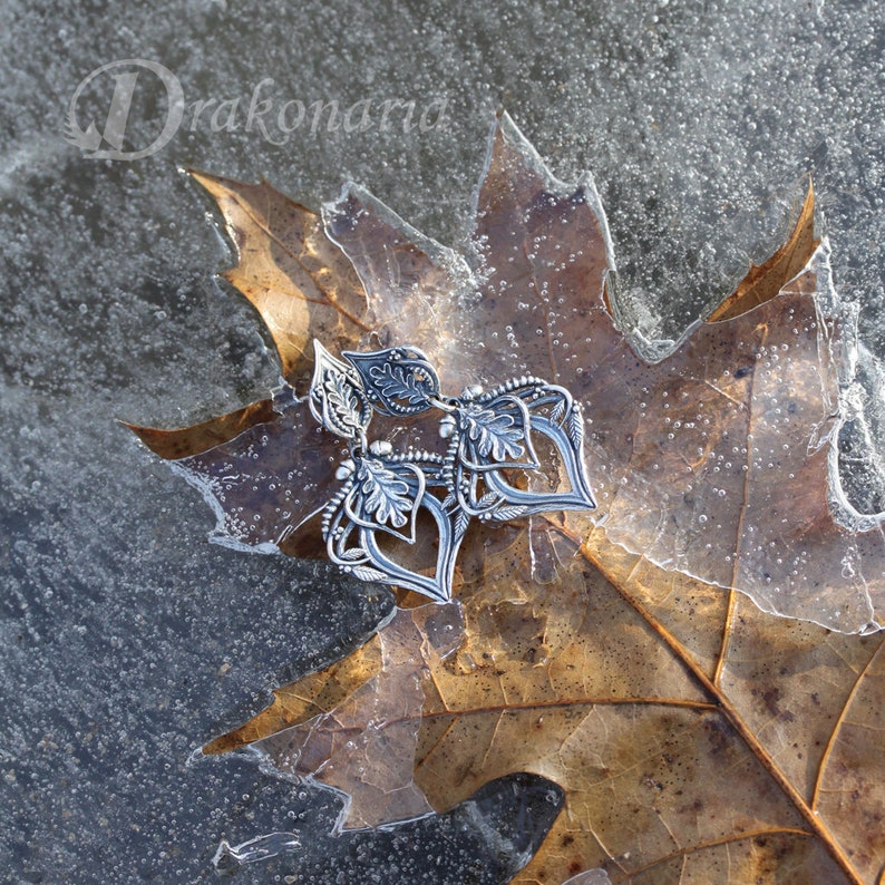 Forest queen, magical silver earrings, oak leaves and acorns, woodland jewelry, silver acorn, art nouveau, elven earrings, fantasy earrings image 3