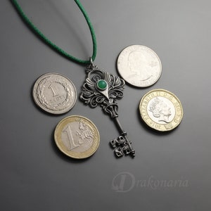 Magic key silver key pendant, magical key gemstone necklace, amethyst, chrysoprase, hand sculpted key, fantasy key, mysterious key leaf image 7