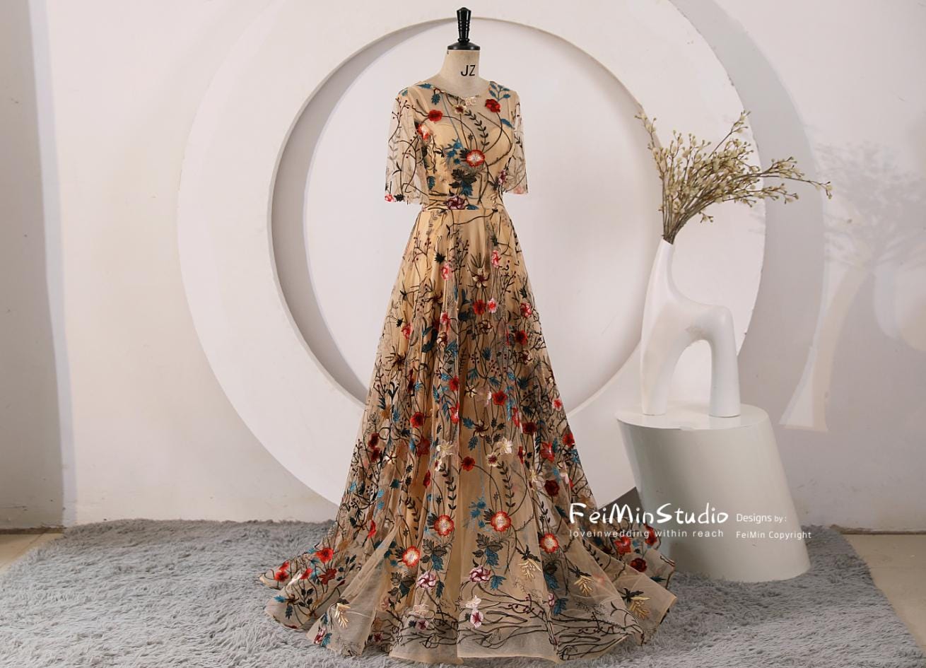 A Line Long Prom Dress Embroidery Floral Fitted 3/4 Sleeves Formal Women Evening Gowns Fairy Wedding Party Dresses 2025
