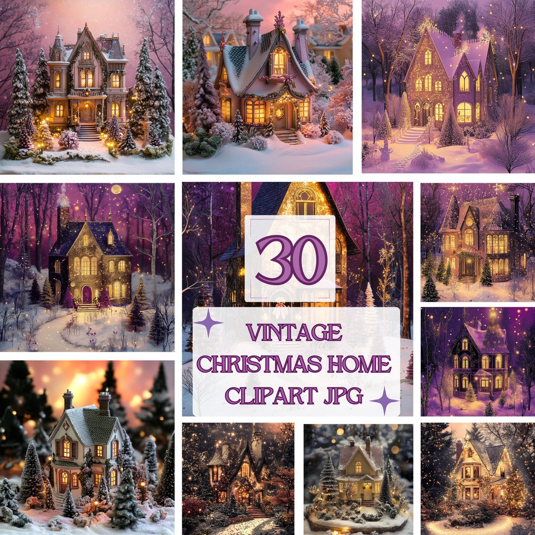 30 Vintage Christmas Home Clipart I Mistical Houses I Festive ...