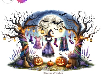 Halloween Witch Clipart: Junk Journal Ephemera, Scrapbooking Art (DIGITAL DOWNLOAD, 10 JPGs)