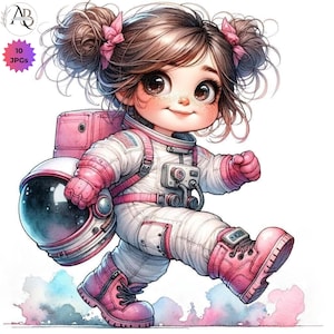 Girl Astronaut Clipart: Whimsical Space Nursery Art (Digital Download, 10 JPGs)