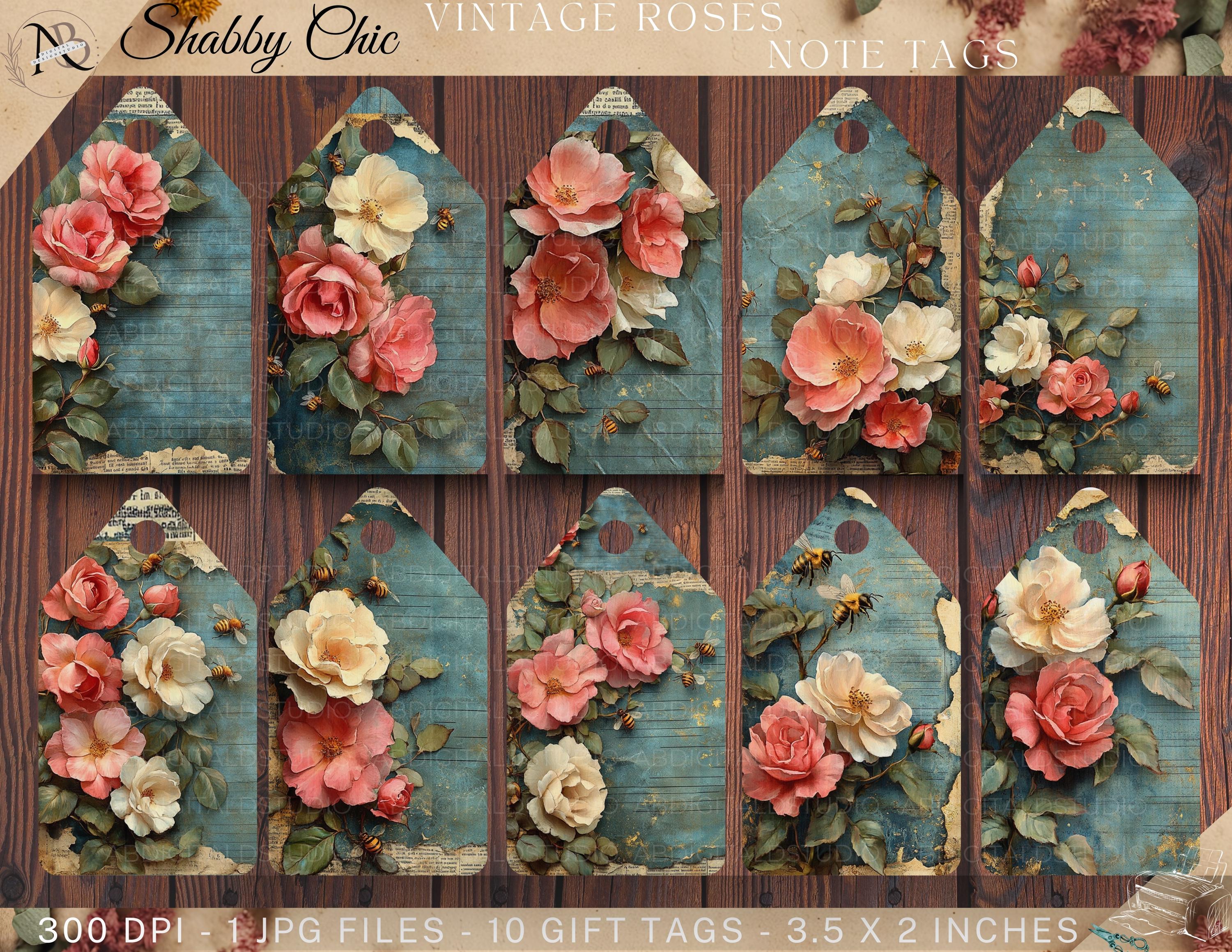 Vintage Roses Junk Journal Paper 5 JPG, 10 Rose Junk Journal Tags, Junk ...