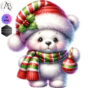 Nounours de Noël PNG 10 Clipart bébé ours Clipart Noël, clipart vacances, carte de vœux numérique Scrapbooking éphémères usage Commercial