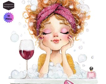 Quirky Girl Self Care - Spa Girls PNG Clipart: 10 PNG (DIGITAL nedladdning) Sublimering, Scrapbooking, Planner Sticker