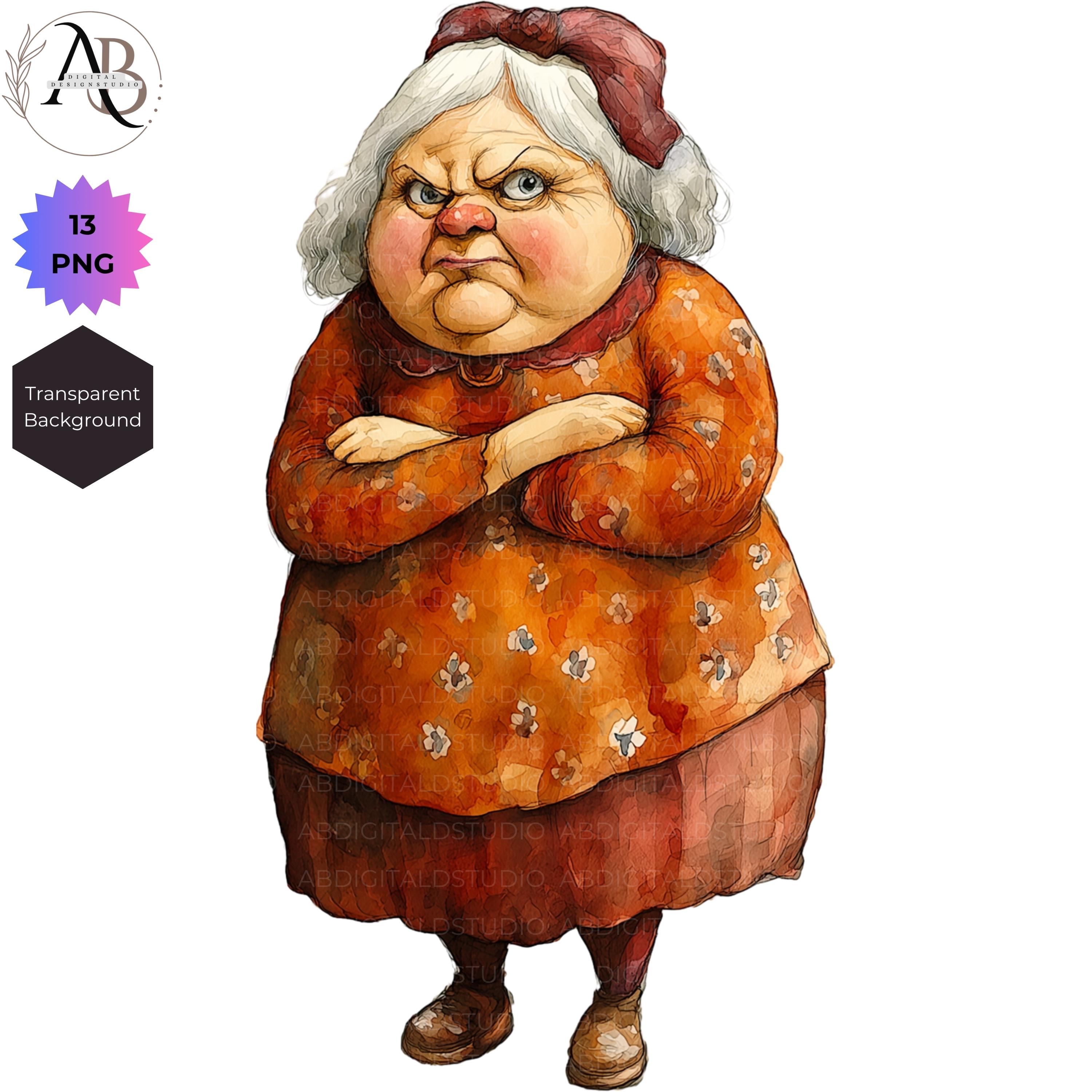 Grumpy Old Ladies Clipart 13 PNG: Funny Grandma Cartoon (digital ...