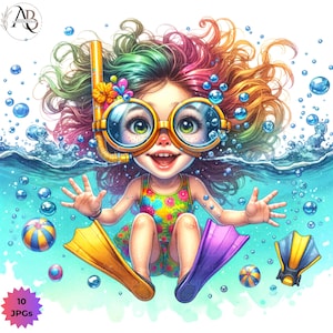 Images clipart filles originales nageant sous l'eau 10JPG, bébés originaux, bébés lunatiques, jolie fille lunatique, carnet de scrapbooking indésirable, fabrication de cartes