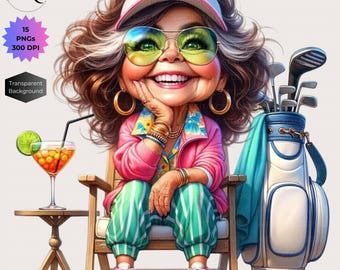 Golfistka PNG Clipart: Starsza babcia grająca w golfa (Pobieranie cyfrowe -15 PNG)