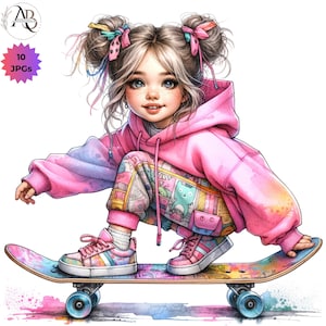 Niedliches wunderliches Mädchen Anime Clipart Druckbares Aquarell Bundle Scrapbooking Journaling Digitales Basteln