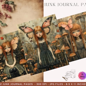 Spring Fairy Junk Journal Seiten 12 JPG, Fantasy Fairy Collage Printables Digitales Feenpapier, Schmetterling Journal Seiten, Digitales Collage Sheet
