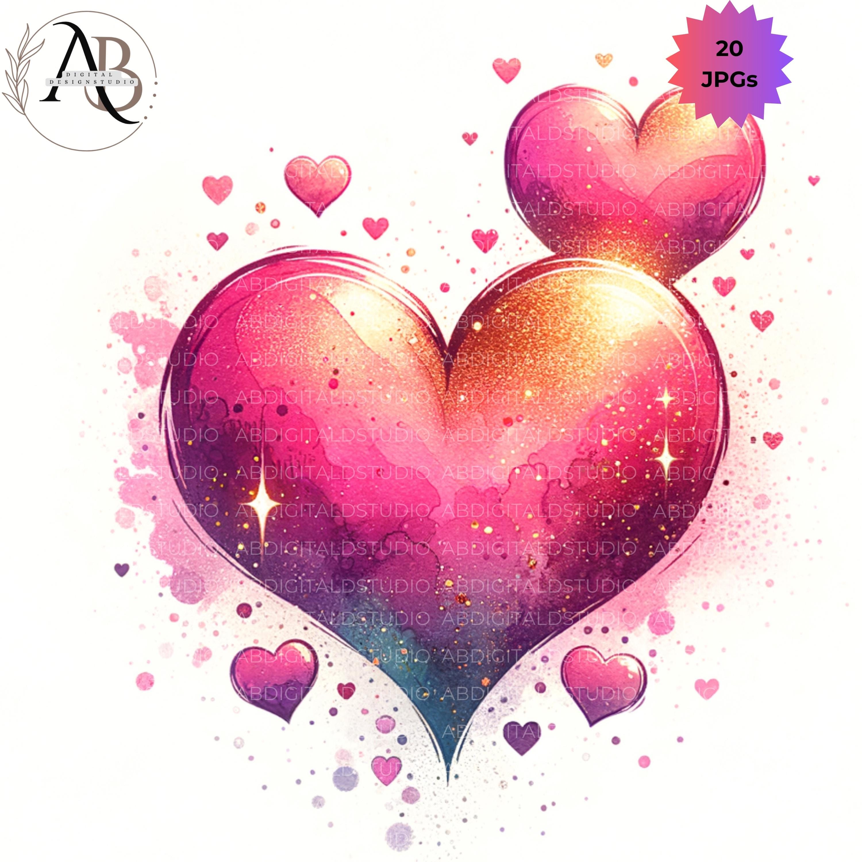 Cute Heart Clipart Valentine’s Day Designs Digital Watercolor Clipart ...