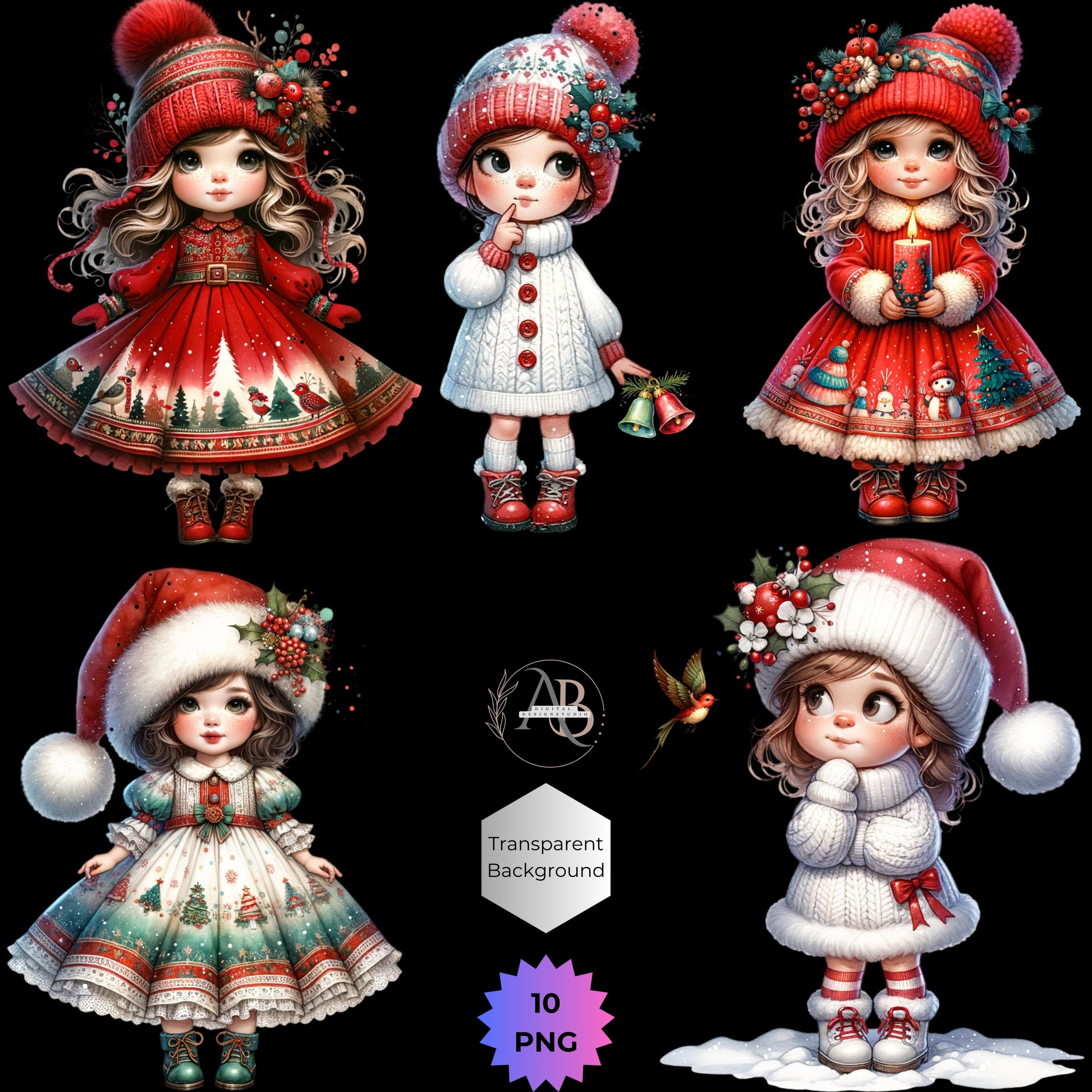ヴィンテージクリスマスドールのクリップアート：クリスマスアート、10