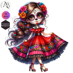 Schrullige süße Puppen La Catrina Mexikanische Halloween 10 PNG Clipart, Tag der Toten Sugar Skull Junk Journal Scrapbooking Ephemera Kommerzielle Nutzung
