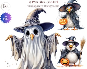 Paquete de imágenes prediseñadas PNG de fantasmas divertidos de Silly Goose para Halloween, arte de brujas de Halloween (DESCARGA DIGITAL) para tarjetas de Halloween, sublimación y álbumes de recortes.