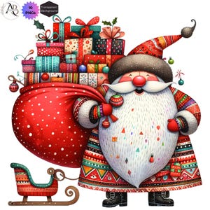 Jultomten PNG-paket Clipart: Nyckfull jul PNG-konst (10 PNG-filer digital nedladdning) för korttillverkning, scrapbooking, sublimering