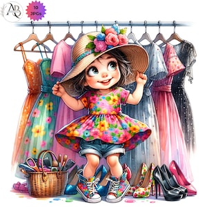 Quirky Girl Clipart: Watercolor Fashion Illustration,  Journaling Ephemera, Scrapbooking (Digital Download, 10 JPGs)