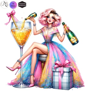Party Girl Clipart 10 PNG, Geburtstagskarten für Mädchen und Damen (Digitaler Download), Geburtstagsparty-Clipart, Geburtstagsbilder für Scrapbooking