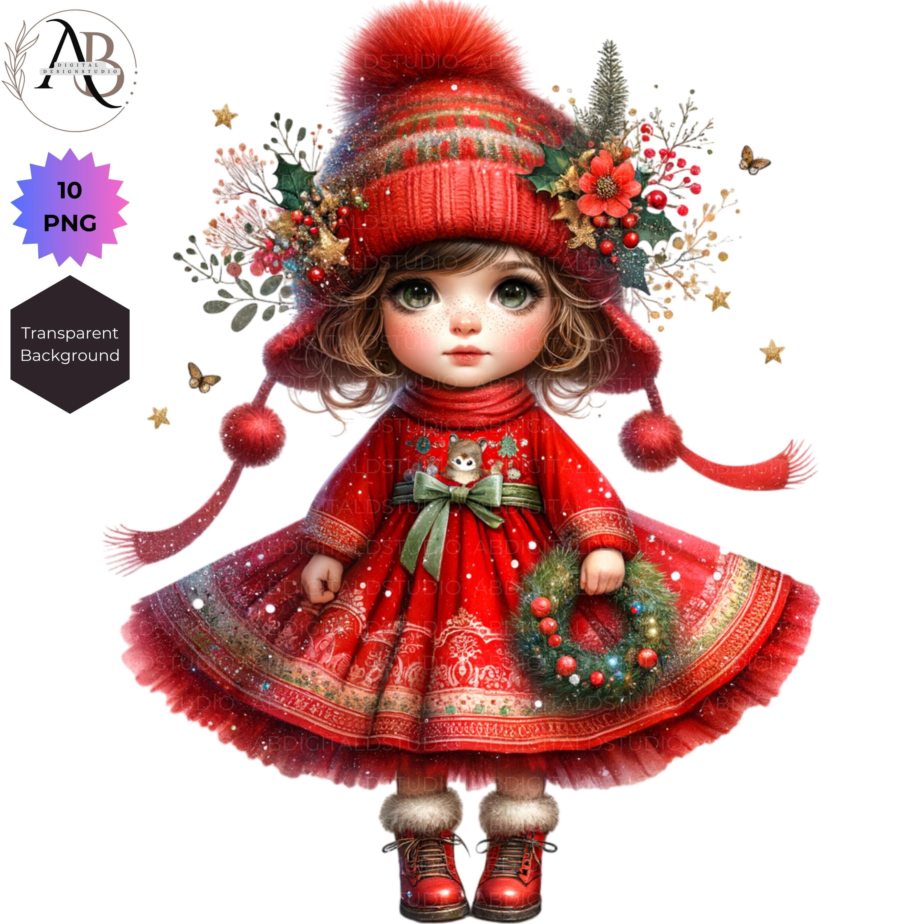 ヴィンテージクリスマスドールのクリップアート：クリスマスアート、10