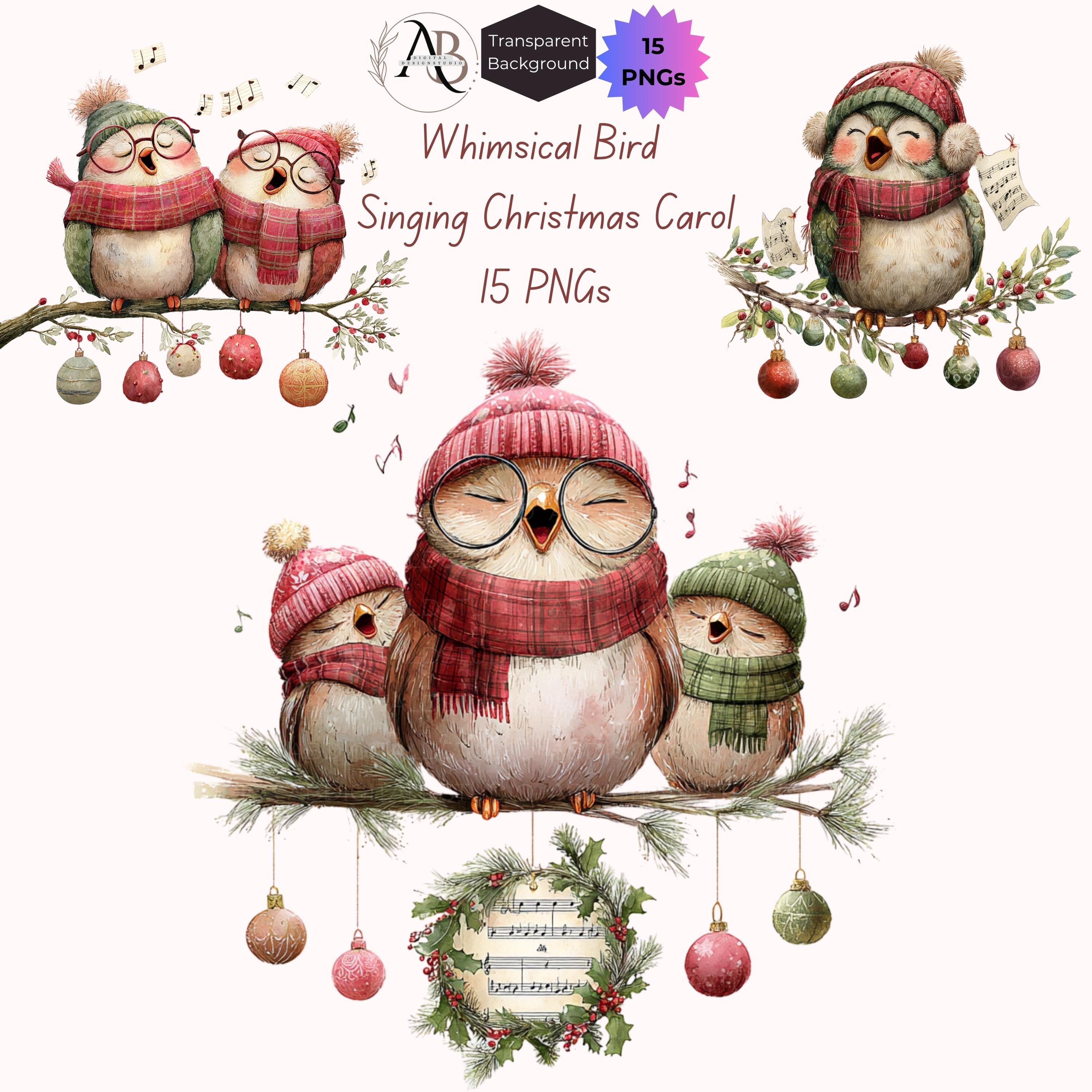 Christmas Birds Clipart - Quirky Owl Carolers: 15 PNGs for Funny Holiday Cards (Digital Download), S