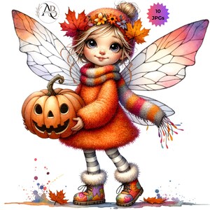 Hadas de Halloween 10 JPG Clipart de Halloween, Hada de calabaza de otoño con linterna, Diario basura Scrapbooking Efímera Uso comercial