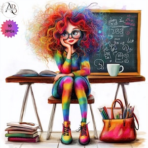 Clipart professeur mignon 10JPG, professeur lunatique original, professeur de la rentrée scolaire, salles de classe, affiche de dessin animé drôle de professeur, carte de professeur