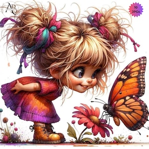 Fille originale, clipart automne fille automne, 10JPG, fille printemps clipart printemps fleurs filles avec papillon Scrapbooking journalisation papillon