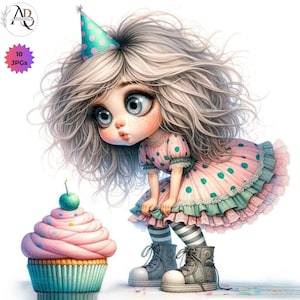 Torta di compleanno stravagante Ragazza stravagante Clipart 10JPG Stampabile Biglietto di compleanno Festa di compleanno Compleanno stravagante Clipart Biglietti di compleanno digitali