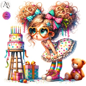 Quirky Birthday Cake Quirky Girl Clipart 10JPG Birthday Party Whimsical Birthday Clipart Kids Birthday Cards Birthday Images scrap bookings