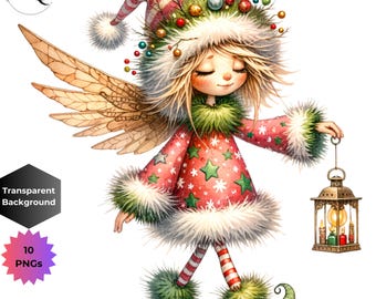 Quirky Christmas Fairy Art 10 PNG Quirky Funny Whimsical Fairy Clip art Printable Watercolor Painting Bundle+Clipart Scrapbook Junkjourn