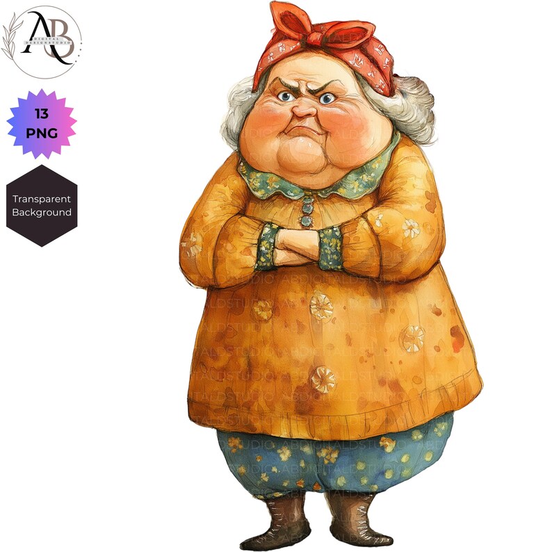 Grumpy Old Ladies Clipart 13 PNG: Funny Grandma Cartoon (digital ...