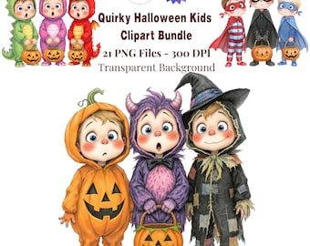 Paquete de imágenes PNG de niños adorables para Halloween, paquete de imágenes prediseñadas de disfraces de niños adorables para Halloween, tarjeta de Halloween, álbum de recortes para diario creativo, sublimación.