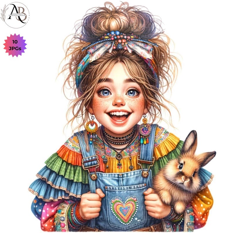 Quirky Girl Funny Girl Cute Whimsical Girl With Bunny Printable ...